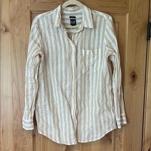 Gap Beige Linen Striped Button-Up Shirt